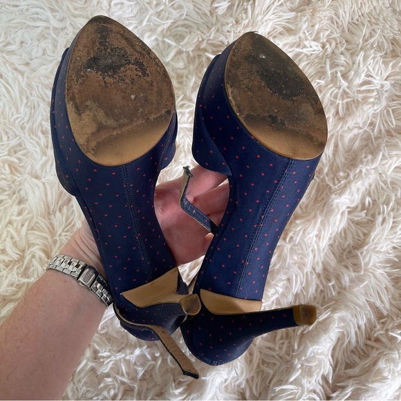 Zara stiletto heel open toe blue red polka dot ankle strap platform size 9 - Picture 9 of 11